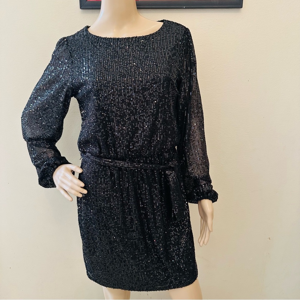 Elegant Black Sequin Long Sleeve Dress